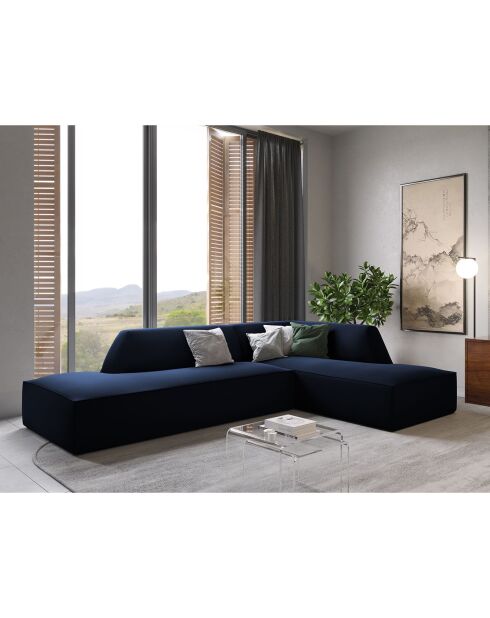 Canapé d'angle droit 4 places velours Sao bleu roi - 273x180x69 cm