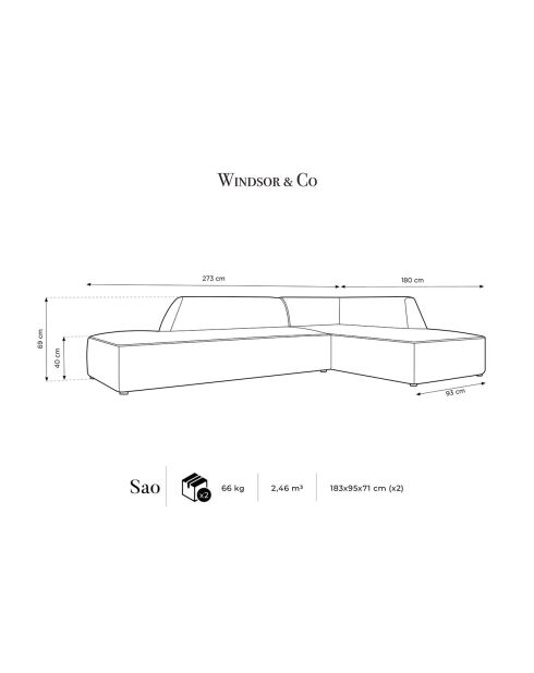 Canapé d'angle droit 4 places velours Sao bleu roi - 273x180x69 cm