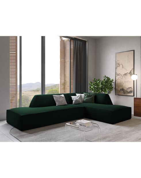 Canapé d'angle droit 4 places velours Sao vert bouteille - 273x180x69 cm