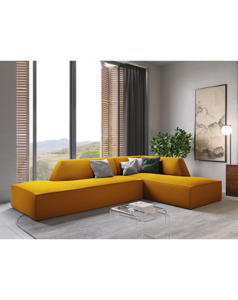 Canapé d'angle droit 4 places velours Sao jaune - 273x180x69 cm
