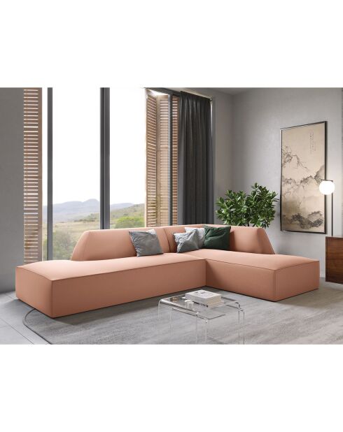 Canapé d'angle droit 4 places velours Sao rose - 273x180x69 cm