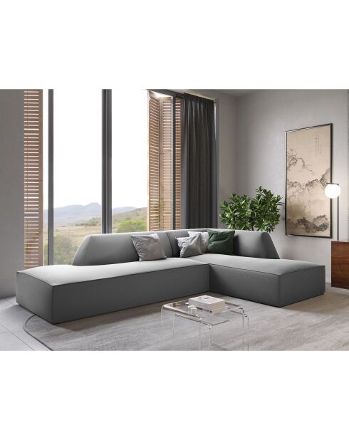 Canapé d'angle droit 4 places velours Sao gris clair - 273x180x69 cm
