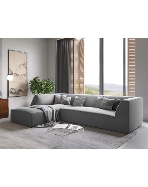 Canapé d'angle gauche 4 places velours Sao  gris clair - 273x180x69 cm