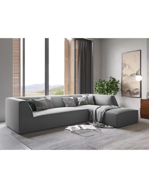 Canapé d'angle droit 4 places velours Sao  gris clair - 273x180x69 cm