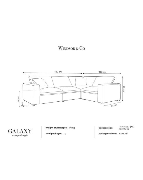 Canapé d'angle droit 6 places Modulaire Galaxy beige - 320x226x90 cm