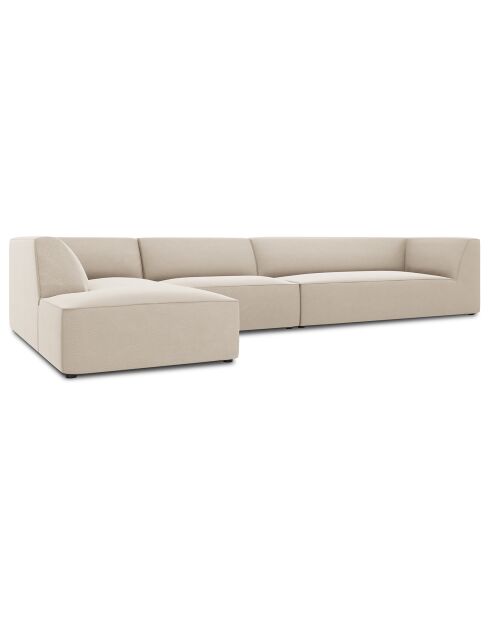 Canapé d'angle gauche 5 places velours Sao beige - 366x180x69 cm