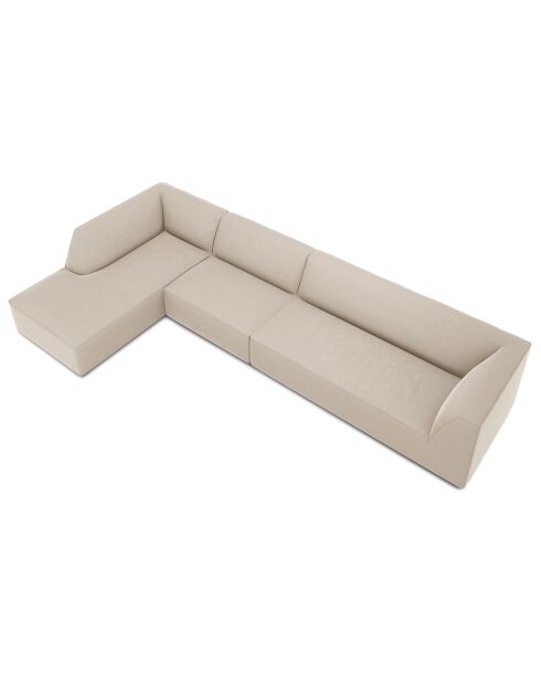 Canapé d'angle gauche 5 places velours Sao beige - 366x180x69 cm