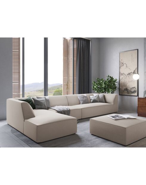Canapé d'angle gauche 5 places velours Sao beige - 366x180x69 cm