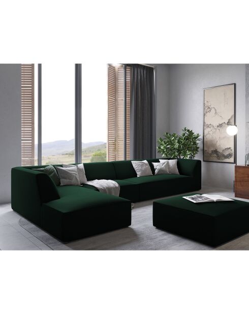 Canapé d'angle gauche 5 places velours Sao vert bouteille - 366x180x69 cm