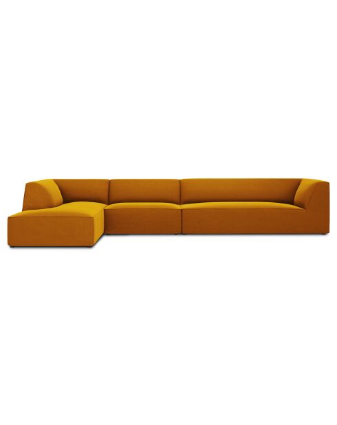 Canapé d'angle gauche 5 places velours Sao jaune - 366x180x69 cm