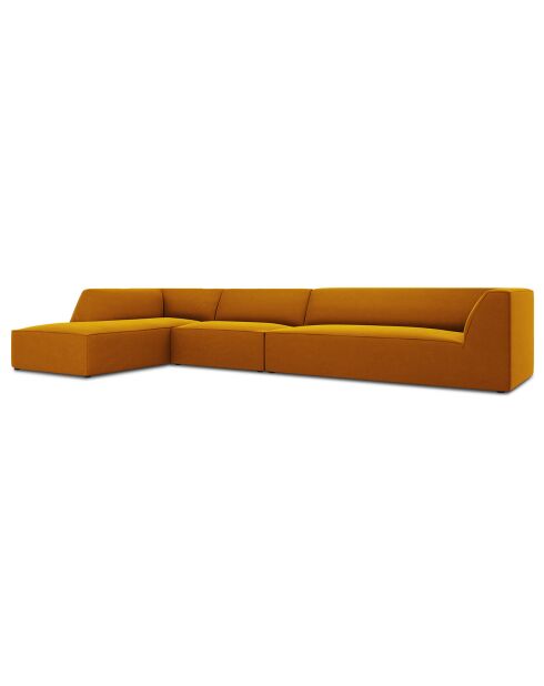 Canapé d'angle gauche 5 places velours Sao jaune - 366x180x69 cm
