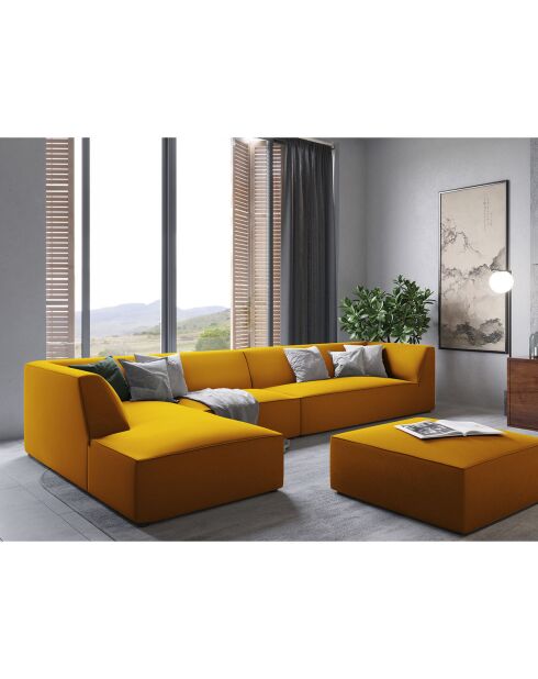Canapé d'angle gauche 5 places velours Sao jaune - 366x180x69 cm