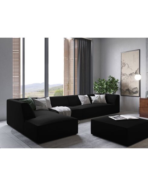 Canapé d'angle gauche 5 places velours Sao noir - 366x180x69 cm
