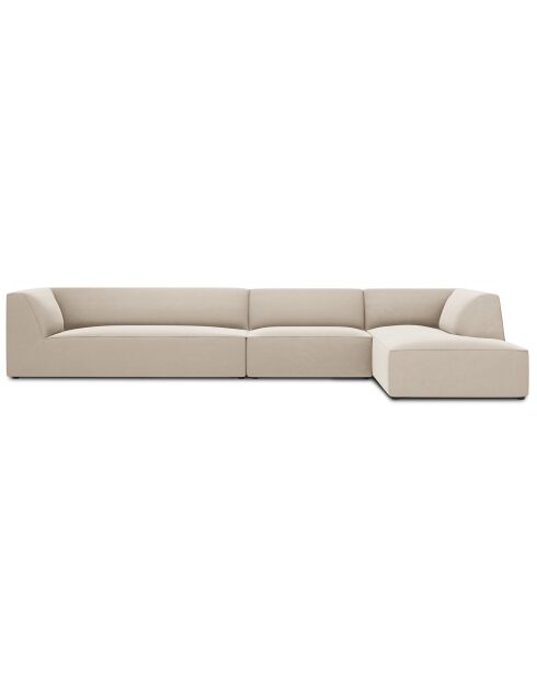 Canapé d'angle droit 5 places velours Sao beige - 366x180x69 cm