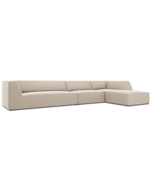 Canapé d'angle droit 5 places velours Sao beige - 366x180x69 cm