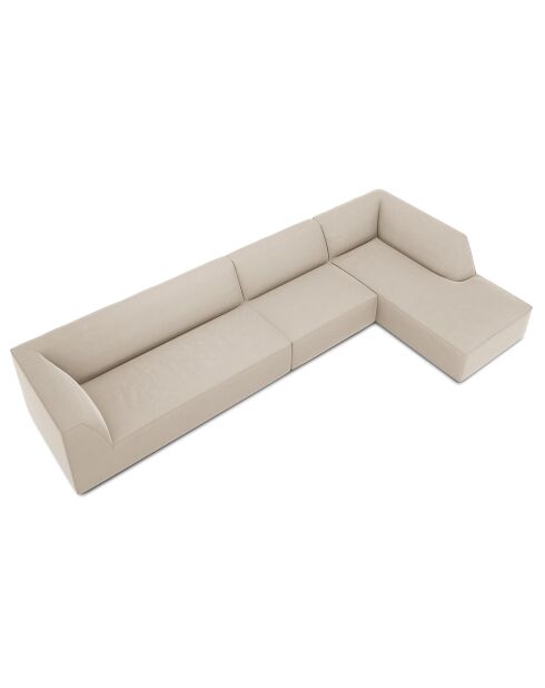 Canapé d'angle droit 5 places velours Sao beige - 366x180x69 cm