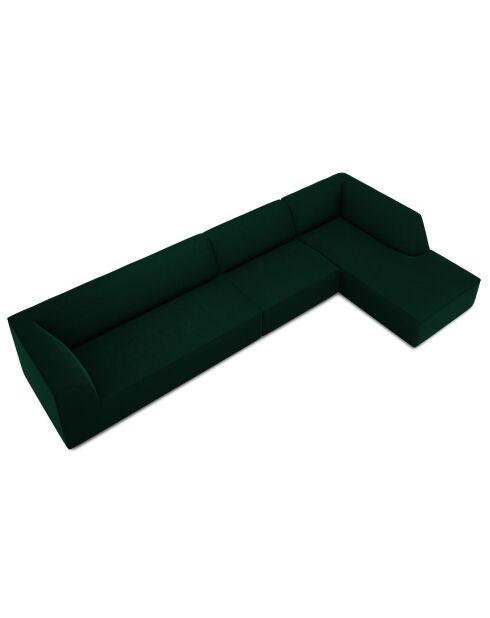 Canapé d'angle droit 5 places velours Sao vert bouteille - 366x180x69 cm