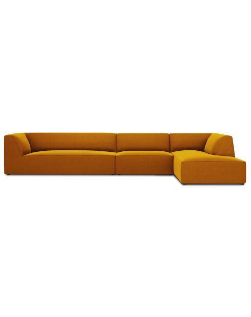 Canapé d'angle droit 5 places velours Sao jaune - 366x180x69 cm
