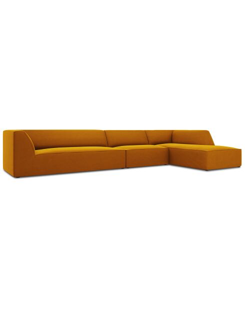 Canapé d'angle droit 5 places velours Sao jaune - 366x180x69 cm