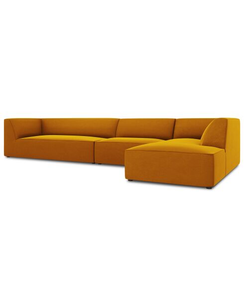 Canapé d'angle droit 5 places velours Sao jaune - 366x180x69 cm