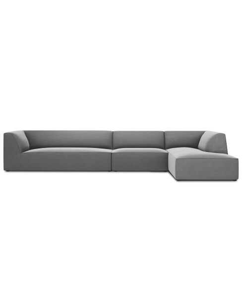 Canapé d'angle droit 5 places velours Sao gris clair - 366x180x69 cm
