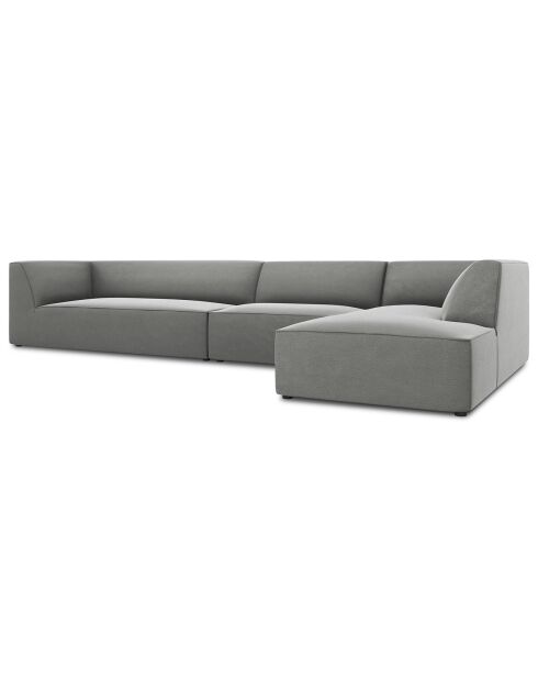 Canapé d'angle droit 5 places velours Sao gris clair - 366x180x69 cm