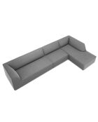 Canapé d'angle droit 5 places velours Sao gris clair - 366x180x69 cm