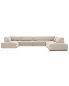 Canapé d'angle panoramique droit velours Sao 7 places beige - 366x273x69 cm