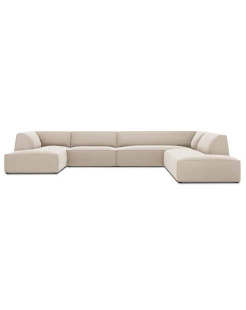 Canapé d'angle panoramique droit velours Sao 7 places beige - 366x273x69 cm
