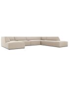 Canapé d'angle panoramique droit velours Sao 7 places beige - 366x273x69 cm