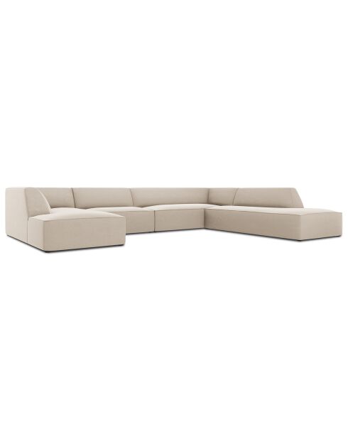 Canapé d'angle panoramique droit velours Sao 7 places beige - 366x273x69 cm