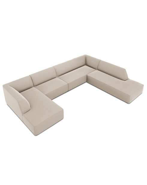 Canapé d'angle panoramique droit velours Sao 7 places beige - 366x273x69 cm