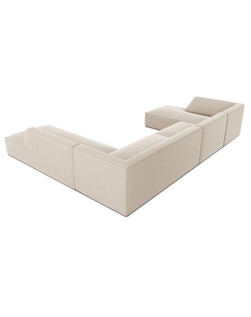 Canapé d'angle panoramique droit velours Sao 7 places beige - 366x273x69 cm