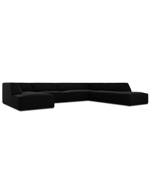 Canapé d'angle panoramique droit velours Sao 7 places noir - 366x273x69 cm