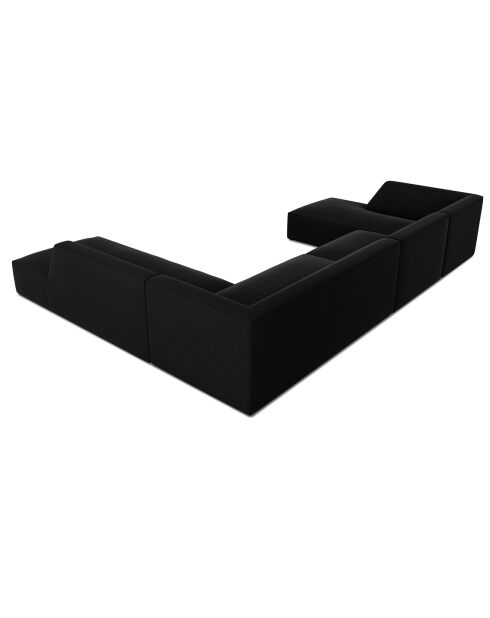Canapé d'angle panoramique droit velours Sao 7 places noir - 366x273x69 cm