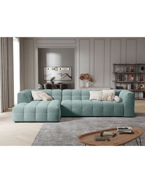 Canapé d'angle gauche 5 places velours Vesta menthe - 320x170x68 cm