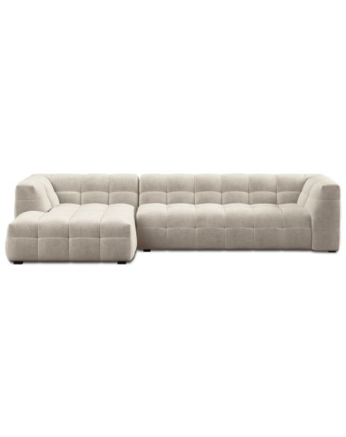 Canapé d'angle gauche 5 places velours Vesta beige - 320x170x68 cm
