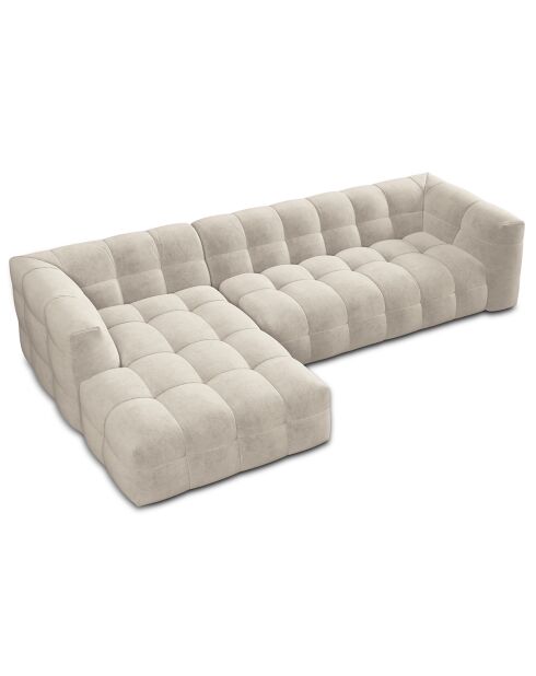 Canapé d'angle gauche 5 places velours Vesta beige - 320x170x68 cm