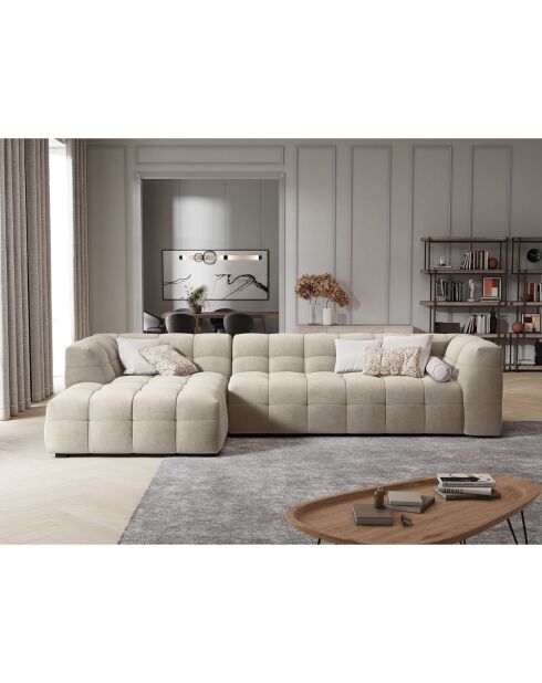 Canapé d'angle gauche 5 places velours Vesta beige - 320x170x68 cm