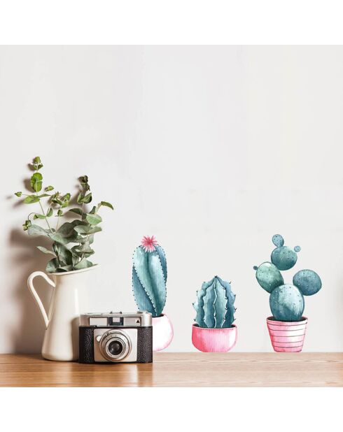 Sticker 4 cactus roses multicolore - 60x40 cm
