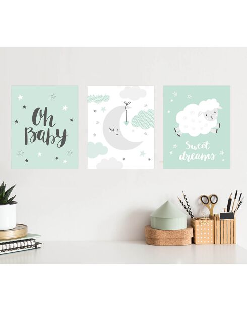 3 Peintures murales pour enfants multicolores - 30x60 cm