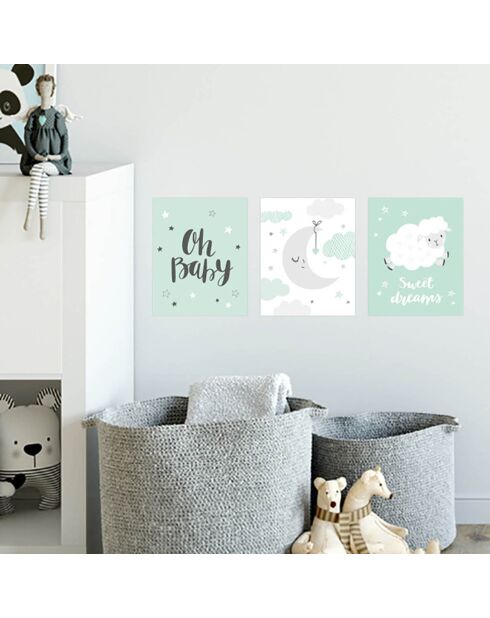 3 Peintures murales pour enfants multicolores - 30x60 cm
