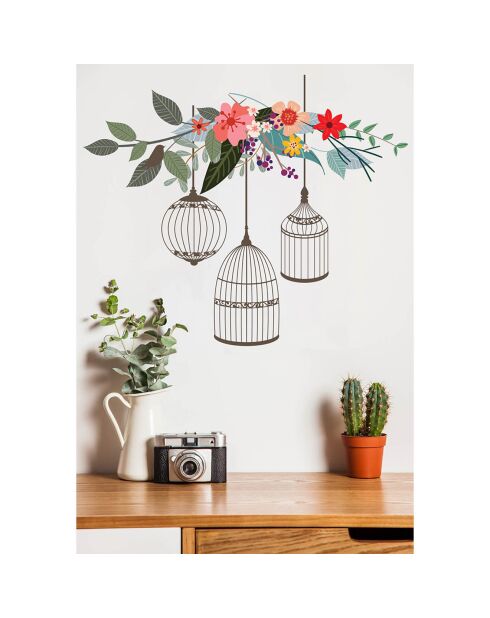 Autocollant Fleurs et cages multicolore - 60x50 cm