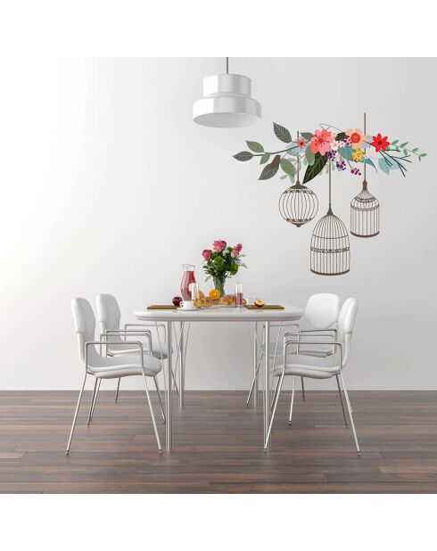 Autocollant Fleurs et cages multicolore - 60x50 cm