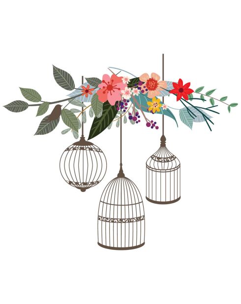 Autocollant Fleurs et cages multicolore - 60x50 cm