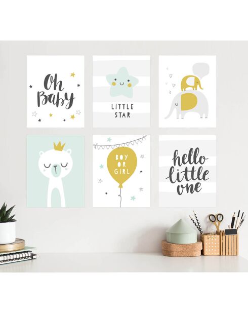 6 Peintures murales pour enfants multicolores - 40x60 cm