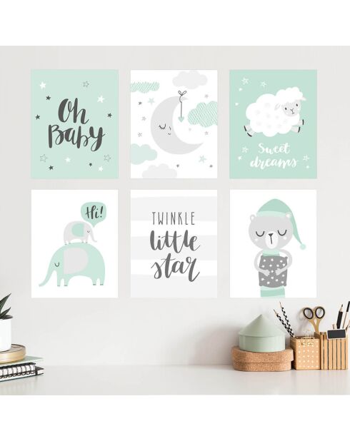 6 Peintures murales pour enfants multicolores - 40x60 cm
