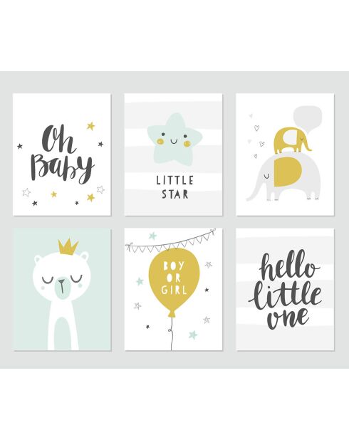6 Peintures murales pour enfants multicolores - 60x60 cm