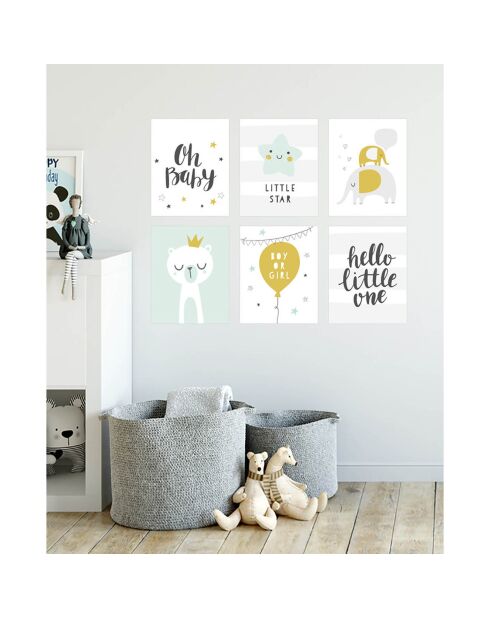 6 Peintures murales pour enfants multicolores - 60x60 cm