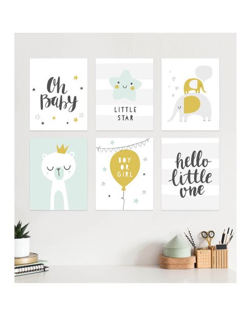 6 Peintures murales pour enfants multicolores - 60x60 cm